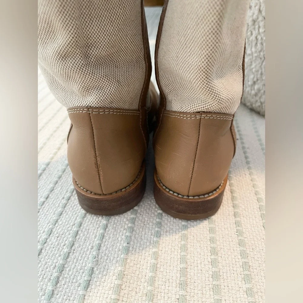 Marc Jacobs Tan Leather Cream Canvas Knee High Riding Boots - Picture 4 of 9